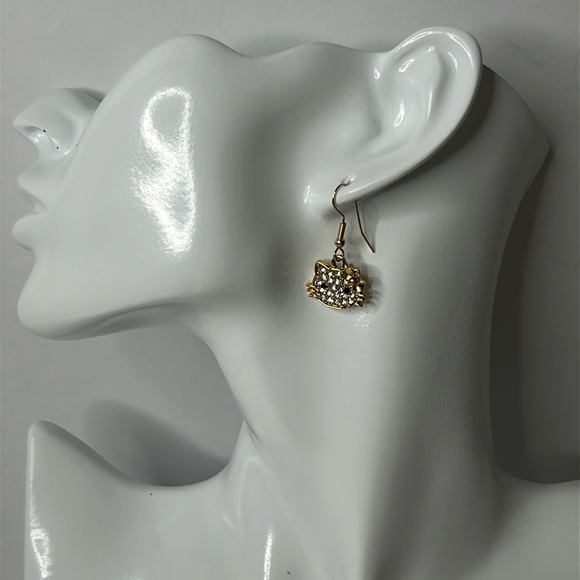 Hello Kitty Crystal Rhinestone Bling‎ Dangle Drop Gold Tone Earrings NEW - Picture 8 of 11